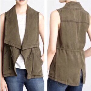 Sanctuary Green Open Front Linen Blend Drawstring Vest Jacket Size XS